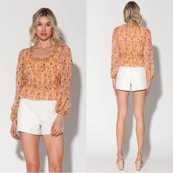 WALTER BAKER Myka Blouse Size Small Orange Floral Cottagecote Boho Coquette NWT - Picture 3 of 12